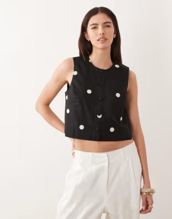 ノーバディーズ チャイルド レディース トップス シャツ ドット柄 ドット ノースリーブ コットン Nobodys Child Shirley cotton button up sleeveless