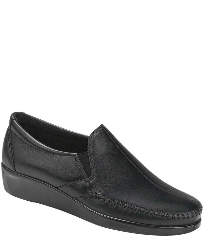 サス レディース シューズ スリッポン・ローファー レザー ローファー SAS Dream Leather Slip On Wedge Loafers Black ブラック