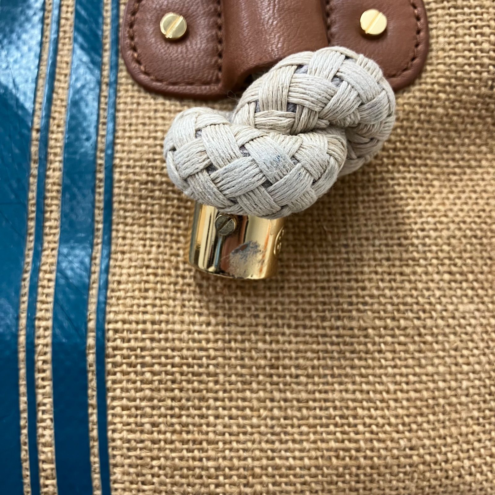 Y3529 TORY BURCH トリーバーチ トートバッグ 麻 大きめ 大容量 かご