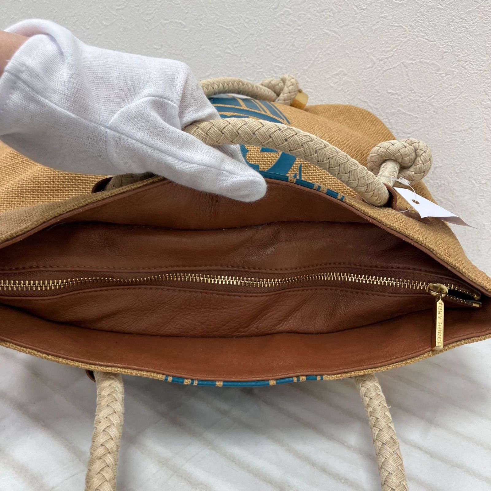 Y3529 TORY BURCH トリーバーチ トートバッグ 麻 大きめ 大容量 かご