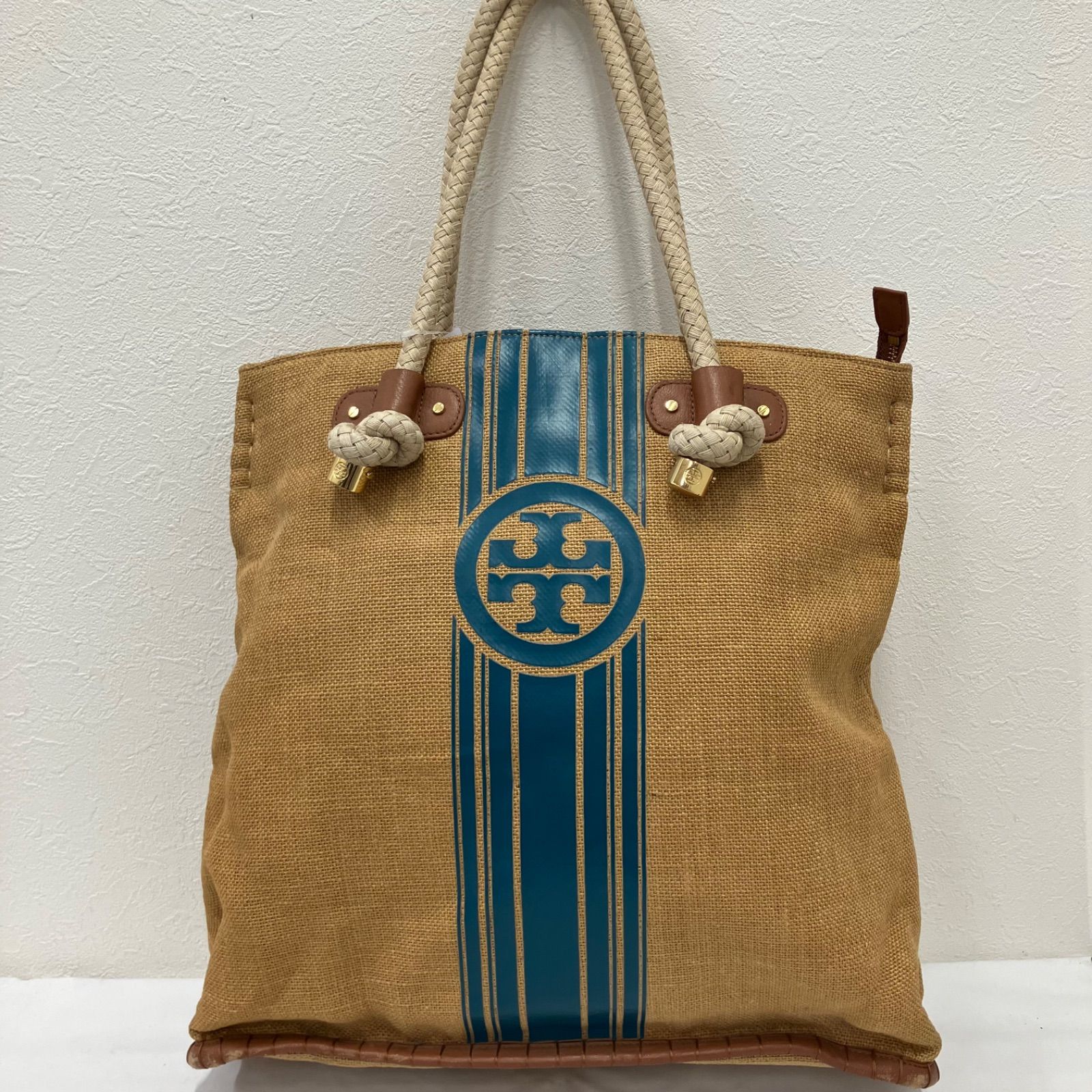 Y3529 TORY BURCH トリーバーチ トートバッグ 麻 大きめ 大容量 かご