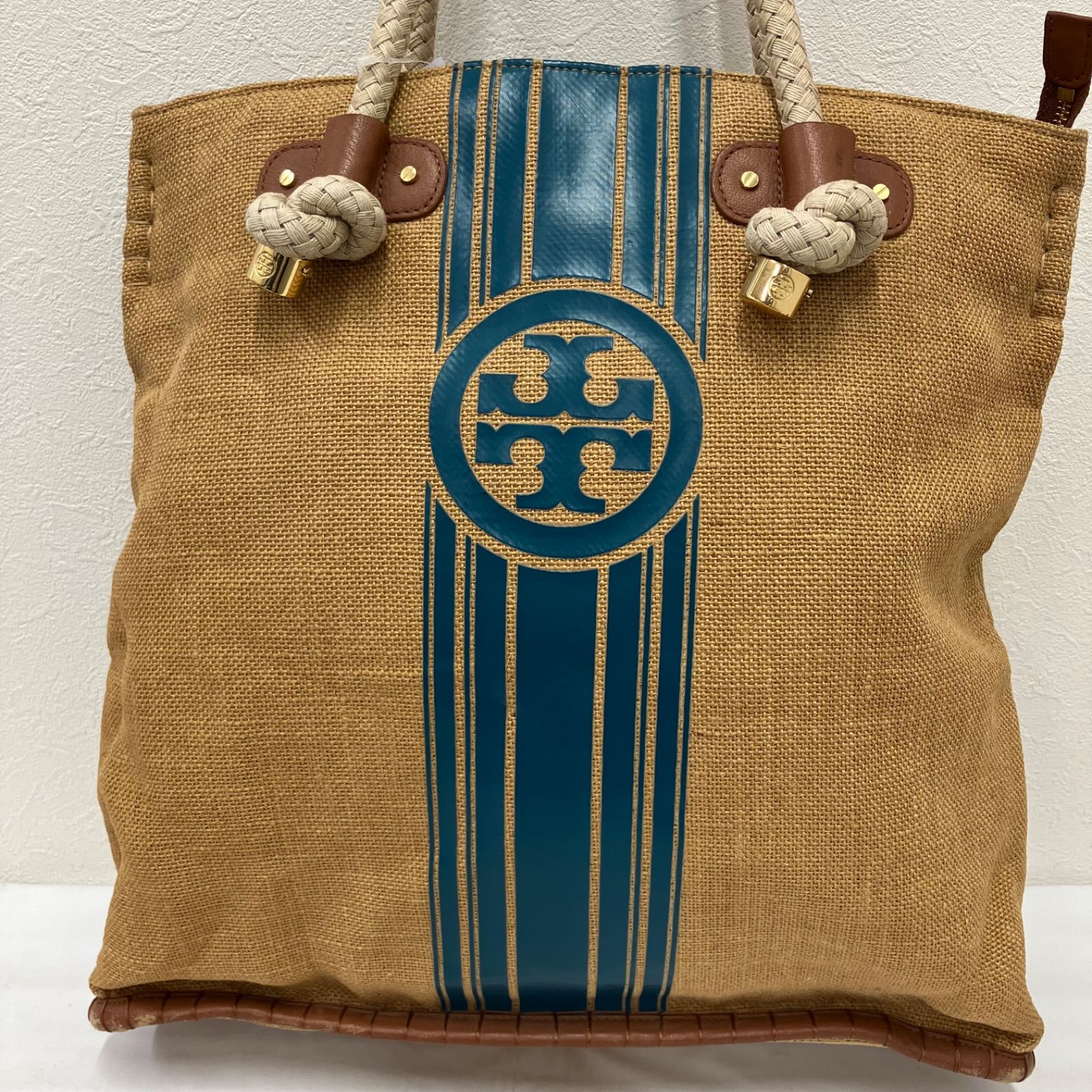 Y3529 TORY BURCH トリーバーチ トートバッグ 麻 大きめ 大容量 かご 
