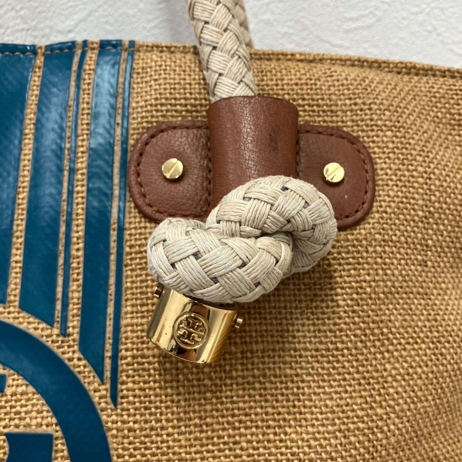 Y3529 TORY BURCH トリーバーチ トートバッグ 麻 大きめ 大容量 かご
