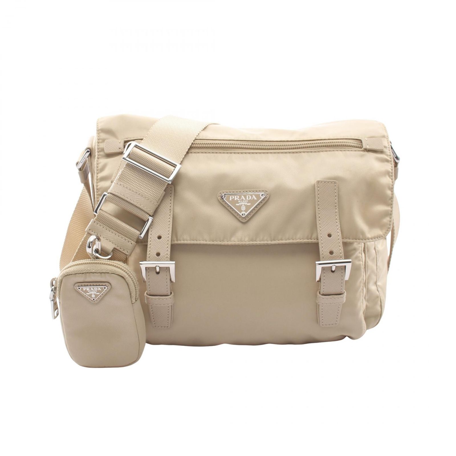 プラダ PRADA ショルダーバッグ VELA 1BD953 ベージュ ナイロン サフィアーノレザー ショルダーバッグ レディース Used A