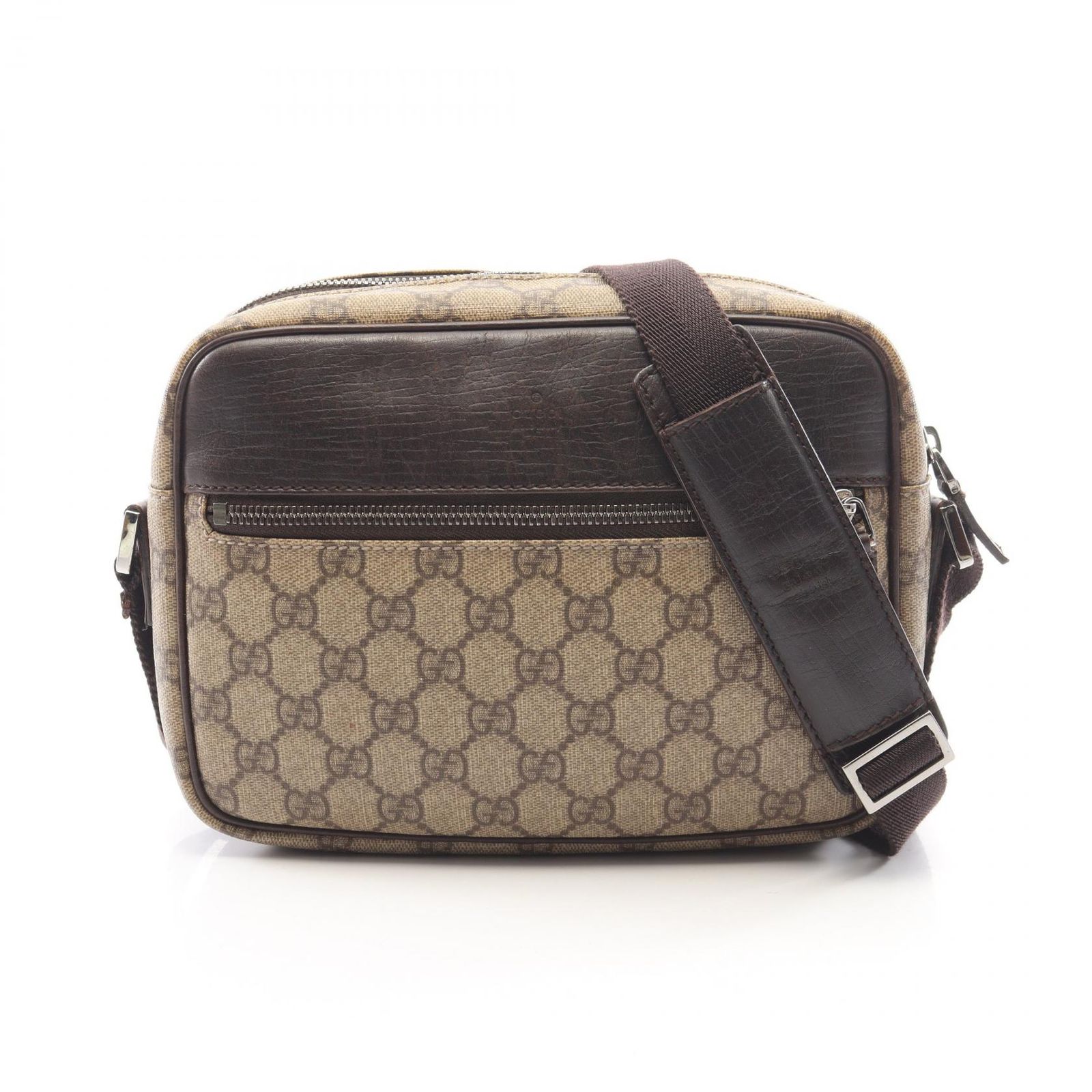 グッチ GUCCI ショルダーバッグ GGプラス 114291 ベージュ/ブラウン PVCコーティングキャンバス レザー GGスプリーム ショルダーバッグ レディース Used B