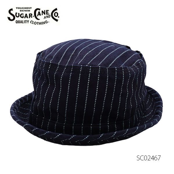 シュガーケーン【SUGAR CANE】SC02467 WABASH STRIPE PORKPIE HAT ウォバッシュストライプ生地 キャップ ヒッコリー ハット メンズ 帽子 デニム シンプル アメカジ 日本製 ベーシック