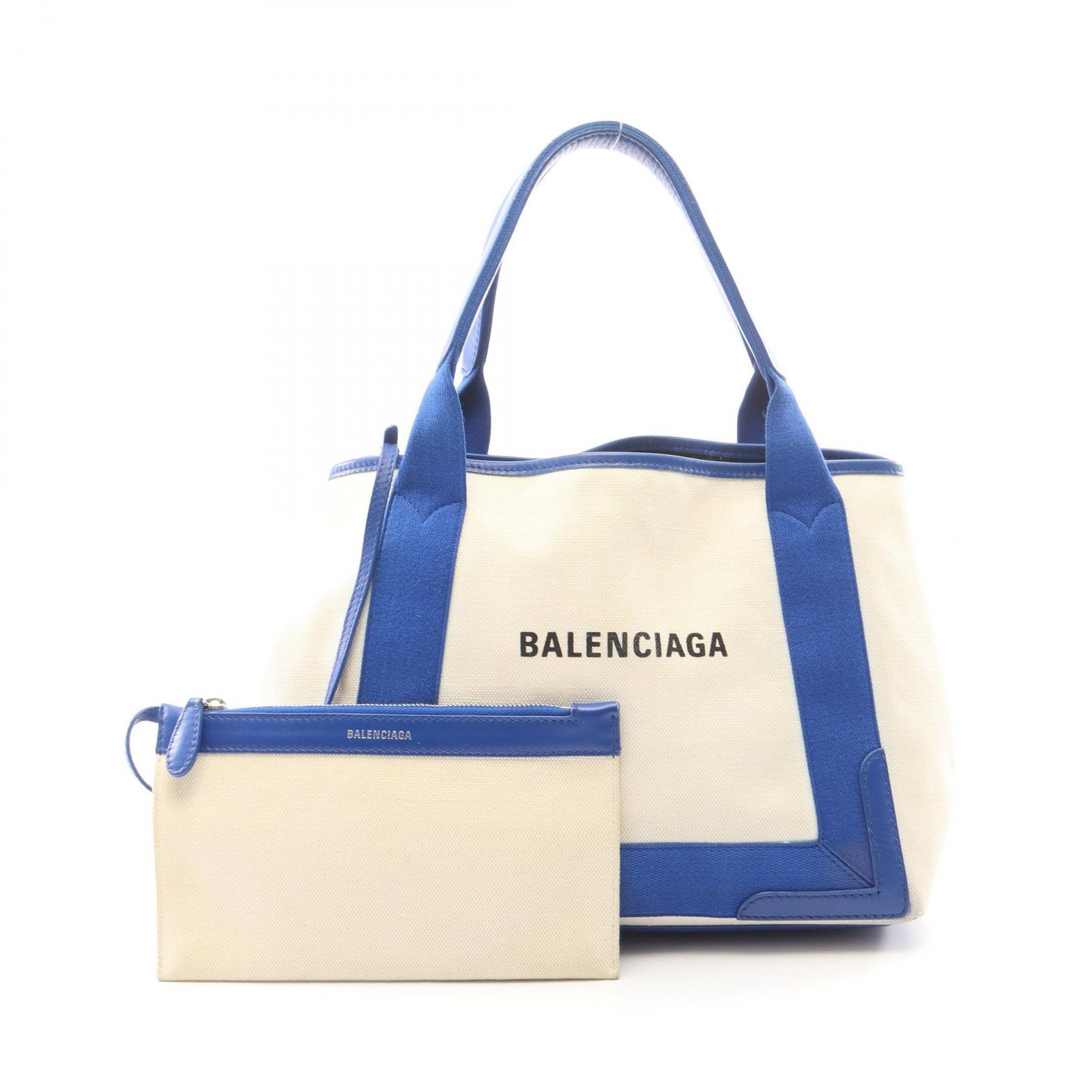 バレンシアガ BALENCIAGA トートバッグ NAVY CABAS S ネイビーカバ 339933 ナチュラル/ブルー キャンバス レザー ネイビーカバS レディース Used B
