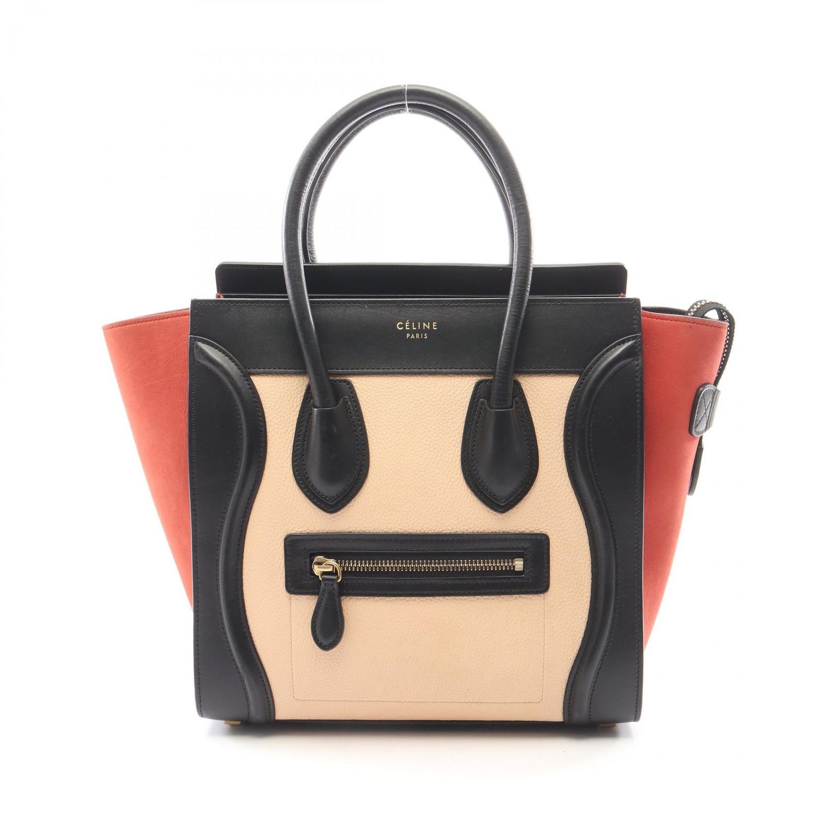 セリーヌ CELINE トートバッグ ラゲージ マイクロショッパー 167793 ブラック/ベージュ/レッド レザー スウェード ラゲージ マイクロ ショッパー レディース Used B