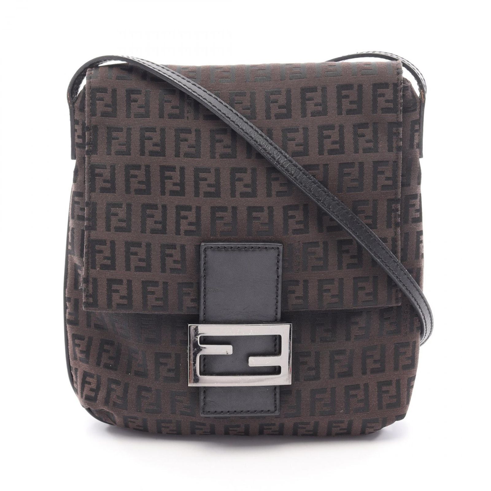 フェンディ FENDI ショルダーバッグ ズッキーノ 8BT075 ダークブラウン/ブラック キャンバス レザー ズッキーノ ショルダー レディース Used B