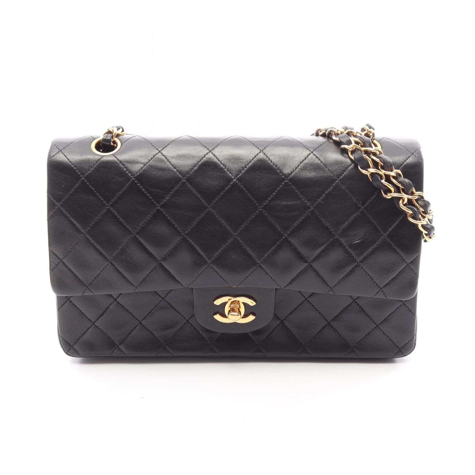 シャネル CHANEL ショルダーバッグ マトラッセ Wフラップ ブラック ラムスキン（羊革） マトラッセ ダブルフラップ チェーンショルダー レディース Used A