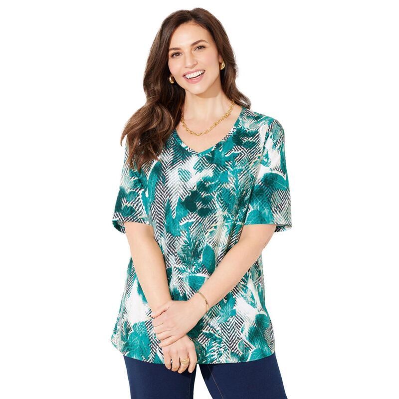 キャサリンズ レディース トップス Tシャツ Vネック プラスサイズ Catherines Womens Plusize Suprema Short Sleeve VNeck Tee Waterfal