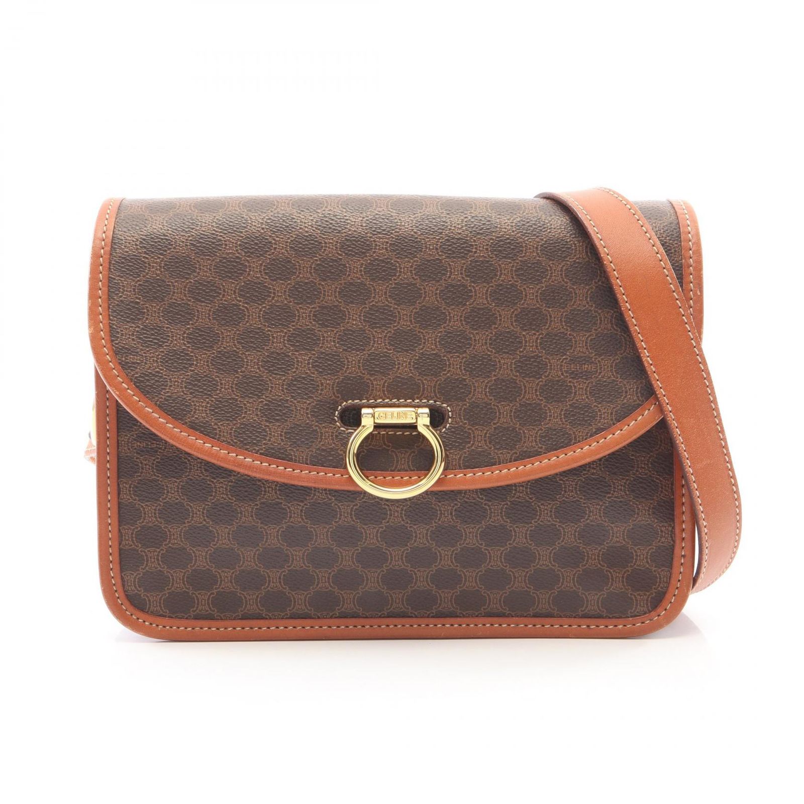 セリーヌ CELINE ショルダーバッグ マカダム ブラウン/ダークブラウン PVCコーティングキャンバス レザー マカダム ショルダー レディース Used B
