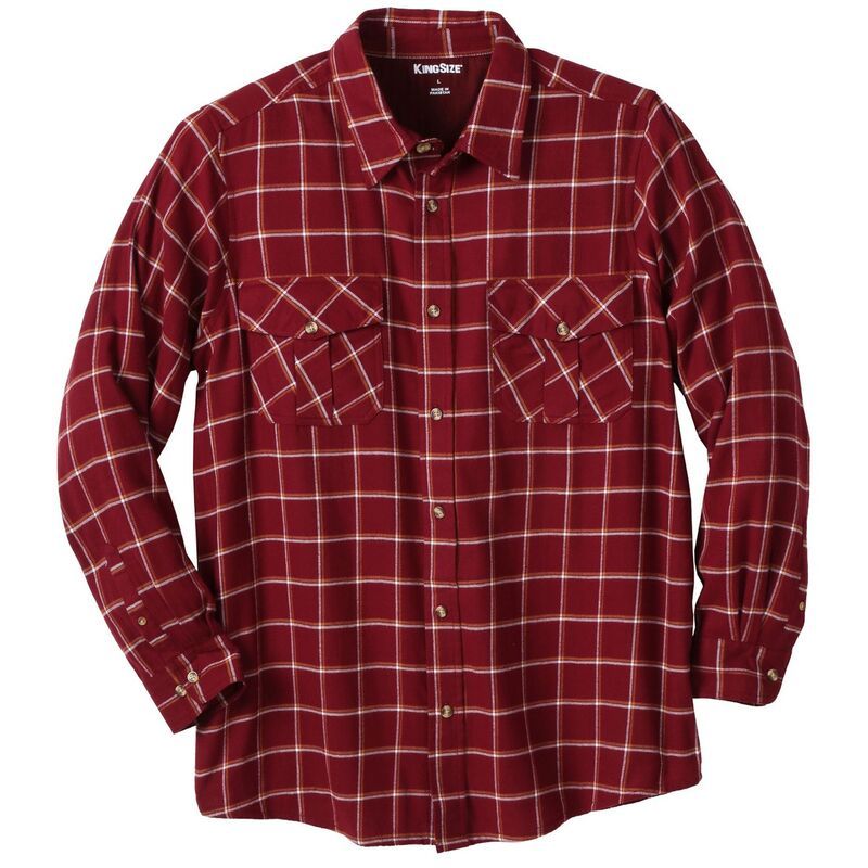 キングサイズ レディース トップス Tシャツ トール KingSize Mens Big Tall Signature Plaid Flannel Shirt Burgundy Windowpane