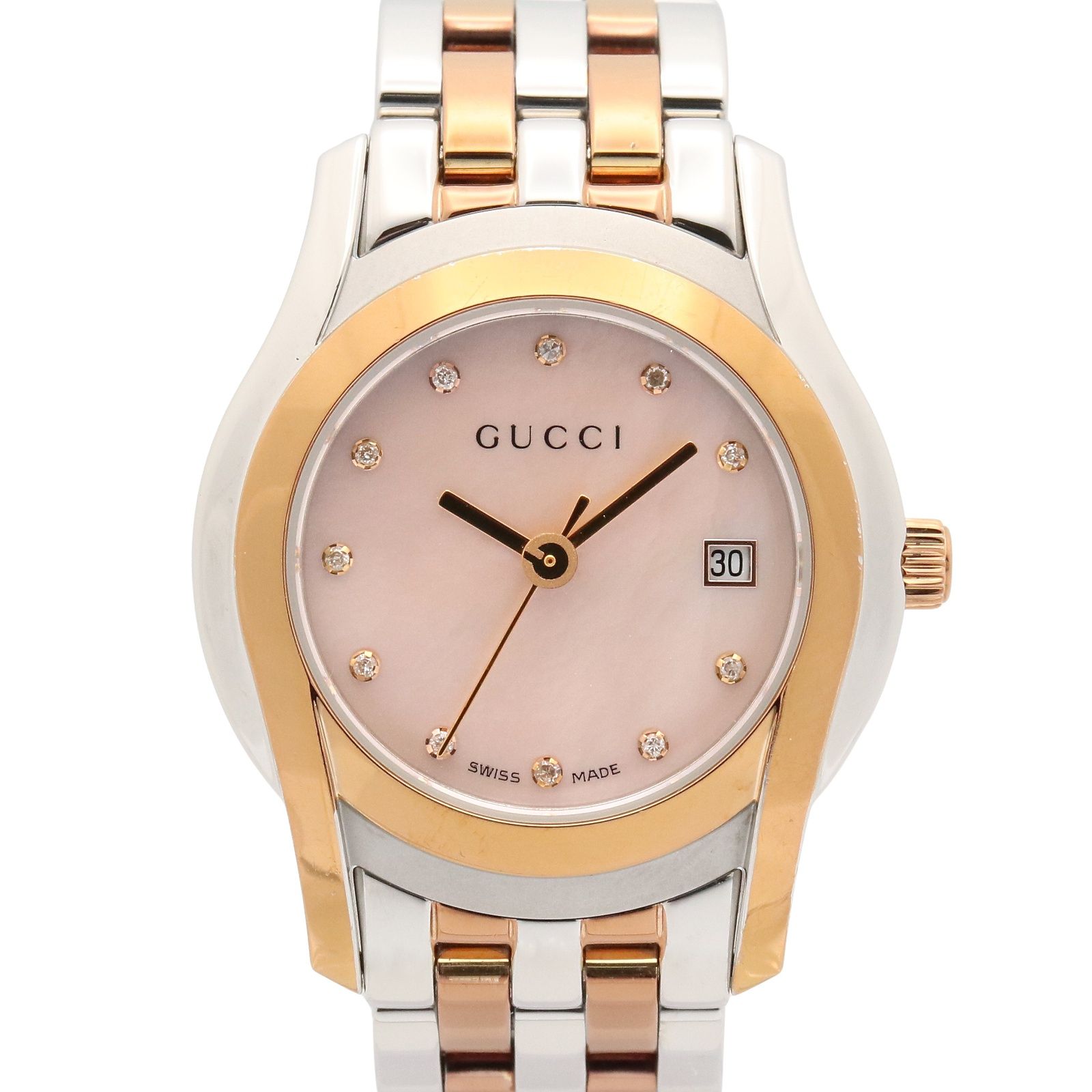 グッチ GUCCI 腕時計 時計 5500L ピンクシェル GP（ゴールドメッキ） ステンレススチール 時計 レディース Used A