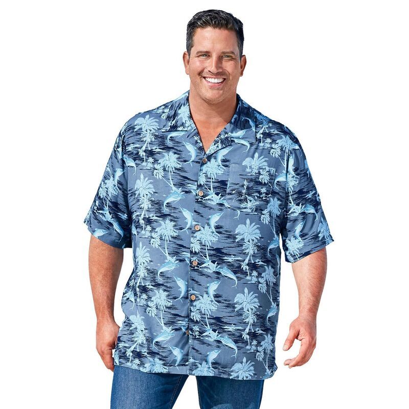 キングサイズ レディース トップス Tシャツ プリントール KingSize Mens Big Tall Printed Camp Shirt Fish