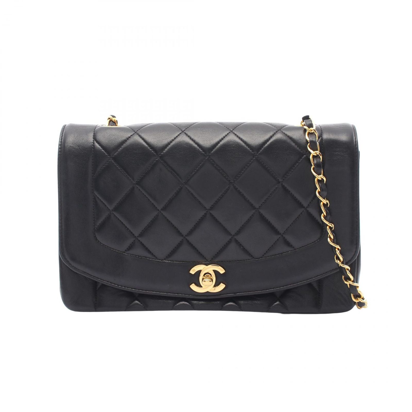シャネル CHANEL ショルダーバッグ マトラッセ ダイアナフラップ A01165 ブラック ラムスキン（羊革） マトラッセ ダイアナ チェーンショルダー レディース Used B