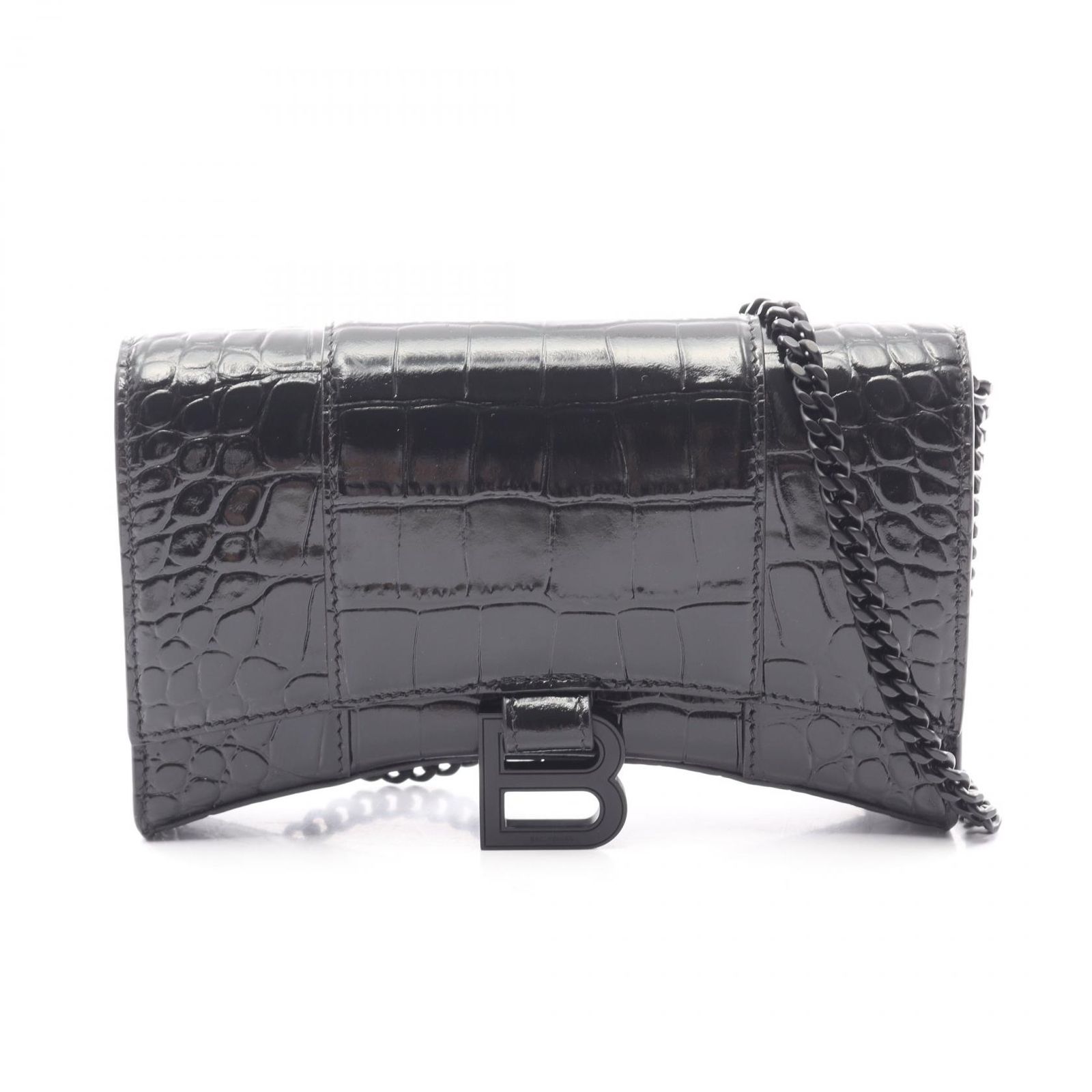 バレンシアガ BALENCIAGA ショルダーバッグ アワーグラス 型押し 656050 ブラック レザー アワーグラス チェーンウォレット レディース Used A