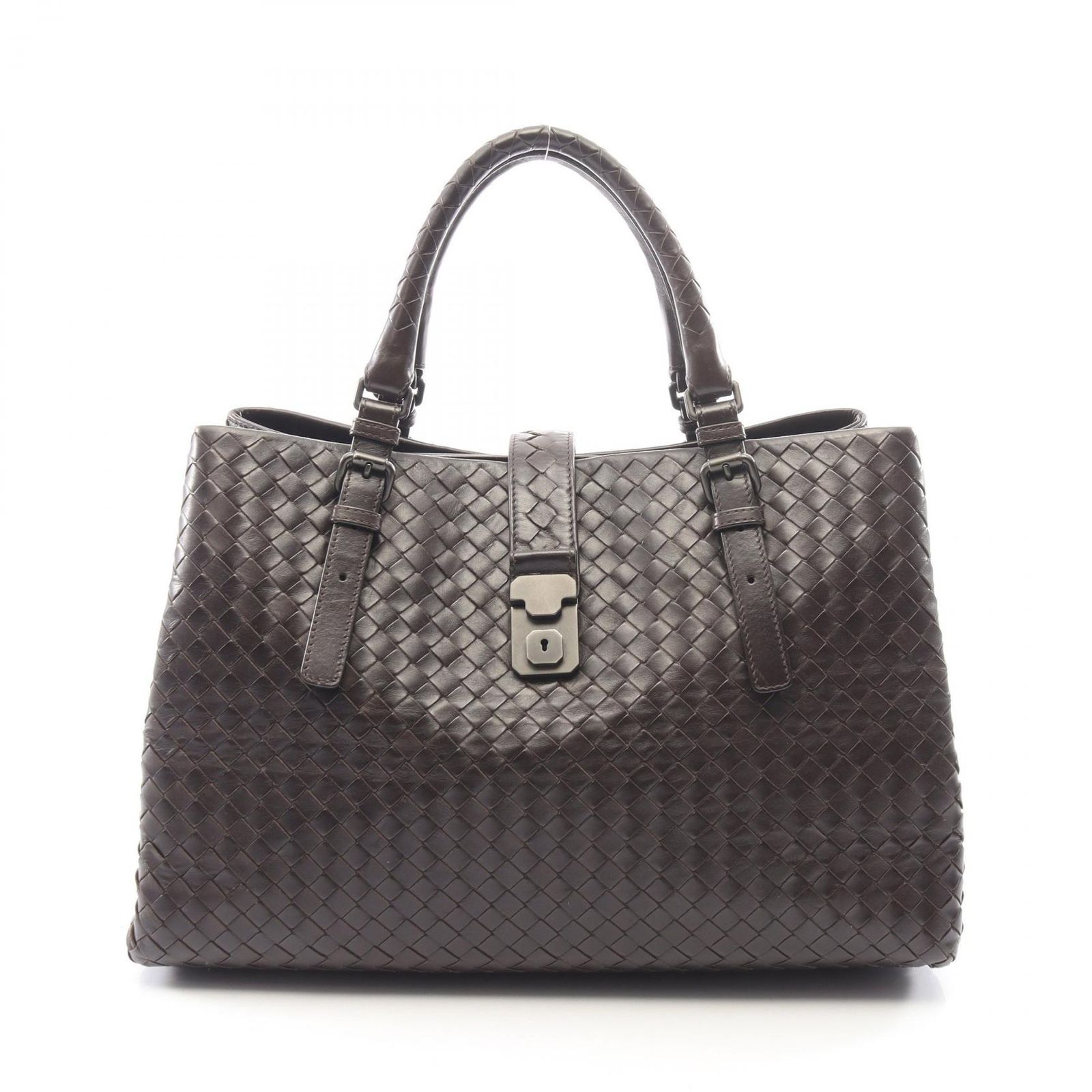 ボッテガヴェネタ BOTTEGA VENETA ハンドバッグ イントレチャート ローマバッグ ミディアム ダークブラウン レザー イントレチャート ローマバッグ ミディアム