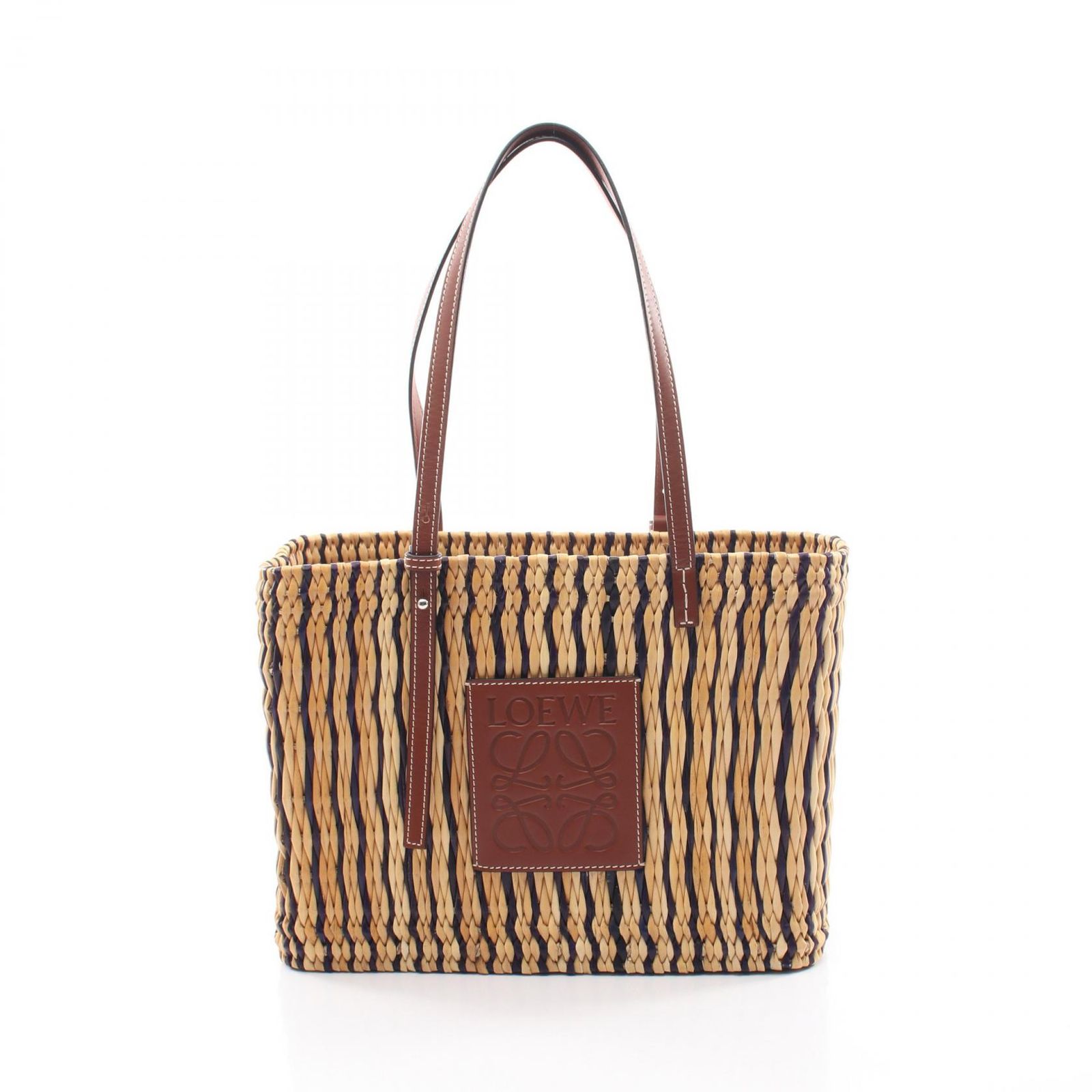 ロエベ LOEWE ハンドバッグ スクエア バスケットバッグ ナチュラル/ネイビー レザー スクエア バスケットバッグ レディース Used A