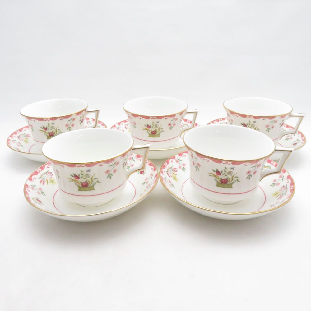 WEDGWOOD ウェッジウッド ビアンカ ティーカップ＆ソーサー 5客 セット 黒壺 旧ロゴ SM5568X1