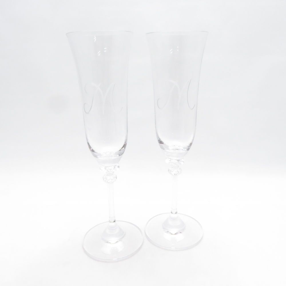 美品 Meissen Crystal マイセンクリスタル Mシリーズ シャンパングラス 2客 ペア M ロゴ H22 SU14356X1