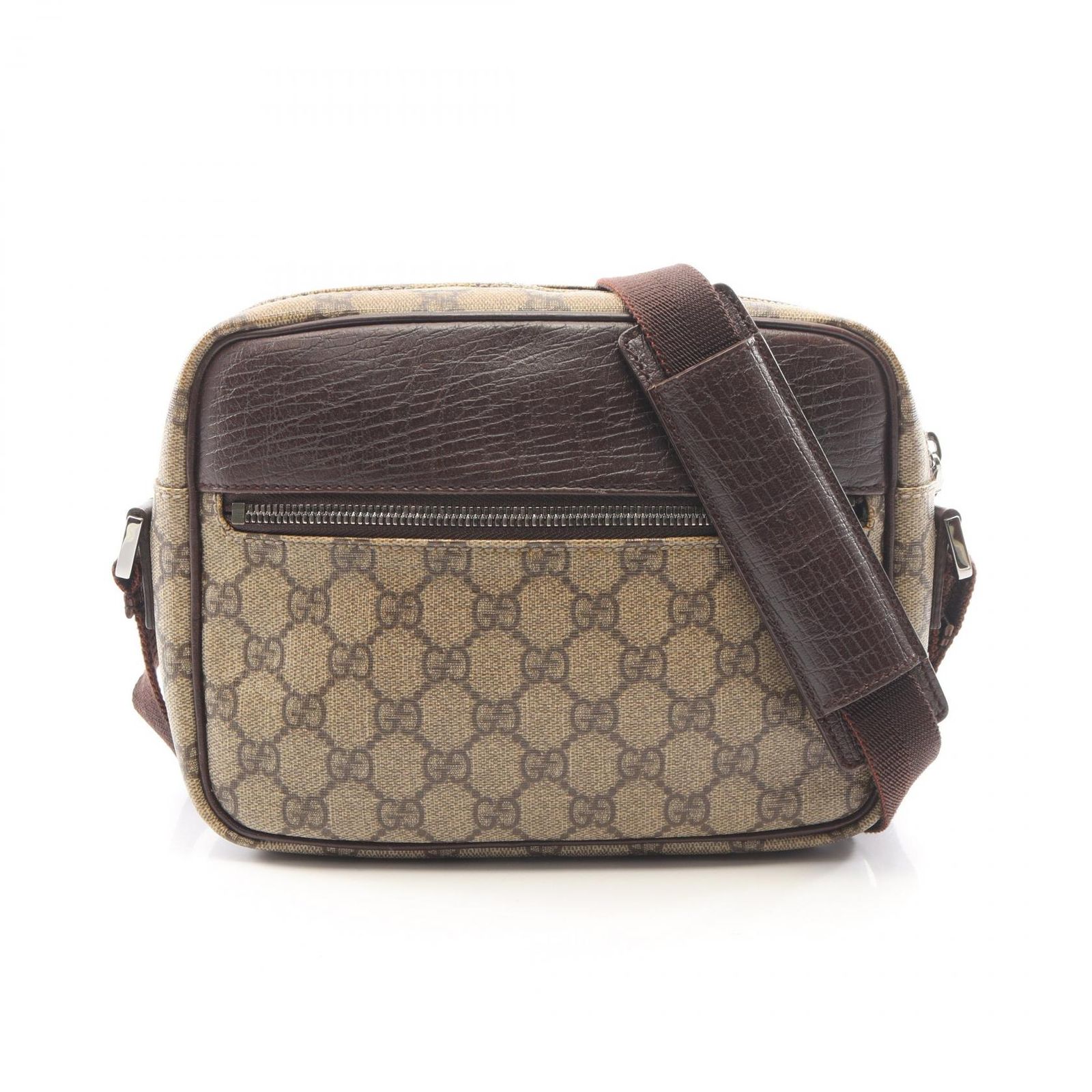 グッチ GUCCI ショルダーバッグ GGプラス 114291 ベージュ/ダークブラウン PVCコーティングキャンバス レザー GGスプリーム ショルダー レディース Used B