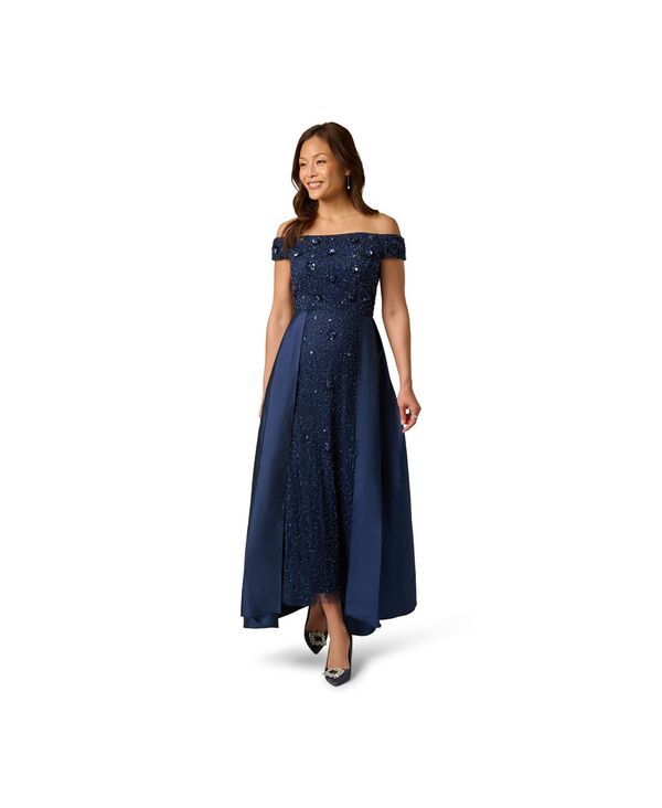 アドリアナ パペル レディース トップス ワンピース オーバーレイ Adrianna Papell Womens Beaded Taffeta Overlay Ball Gown LIGHT NAVY