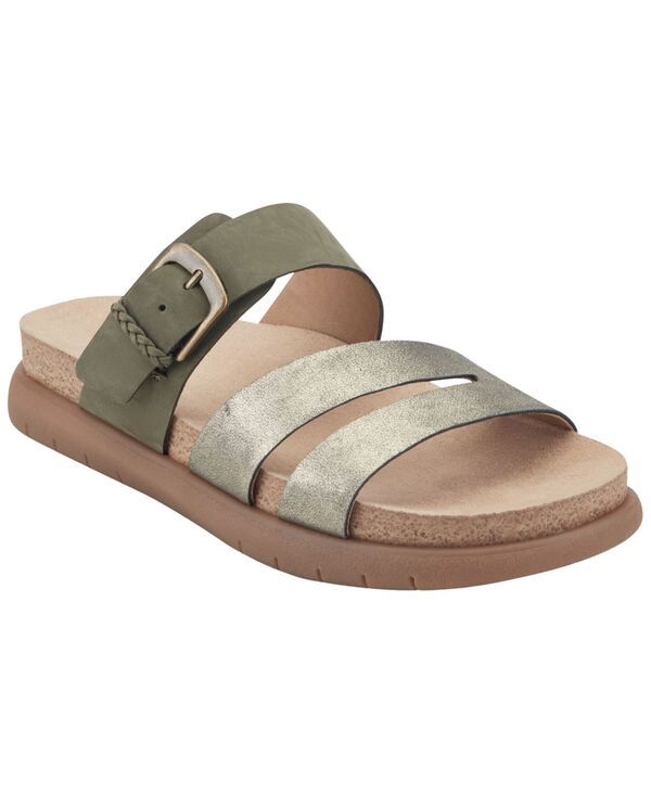 アース レディース シューズ サンダル Earth Womens Ayden Strappy Footbed Flatform Sandals Platinum LeatherOlive Nubuck