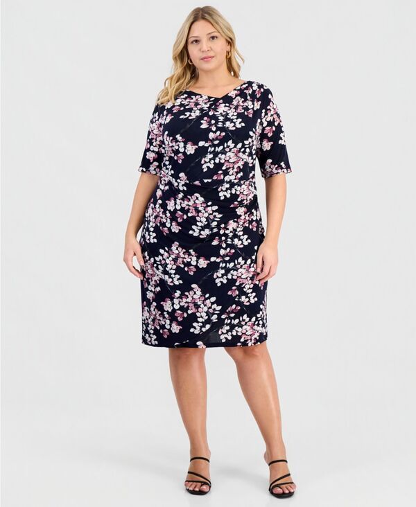 コネクテッド レディース トップス ワンピース フラワー柄 フラワー Connected Womens Floral FauxWrap ElbowSleeve Dress Nro