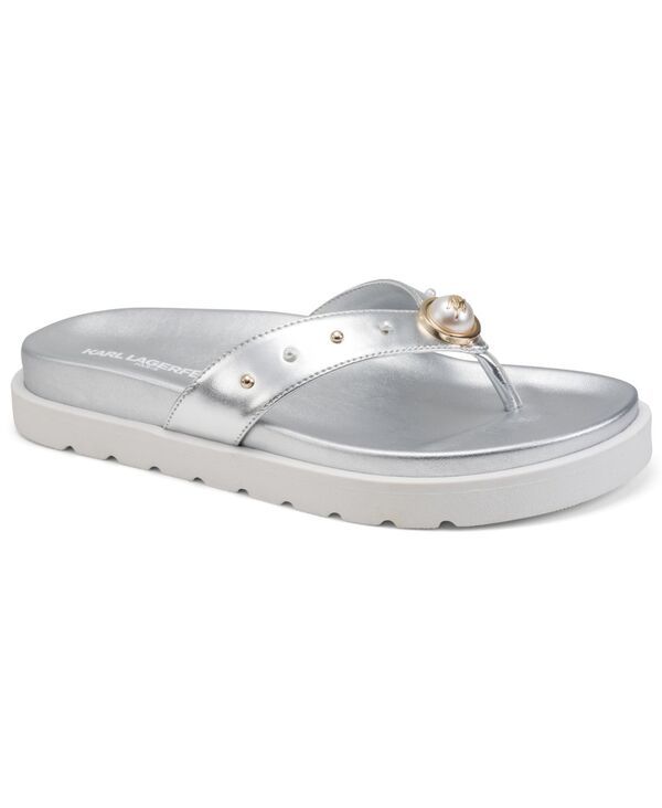 カール ラガーフェルド レディース シューズ サンダル KARLAGERFELD PARIS Womens Hayze Pearl Flip Flop Sandal silver Metallic シ