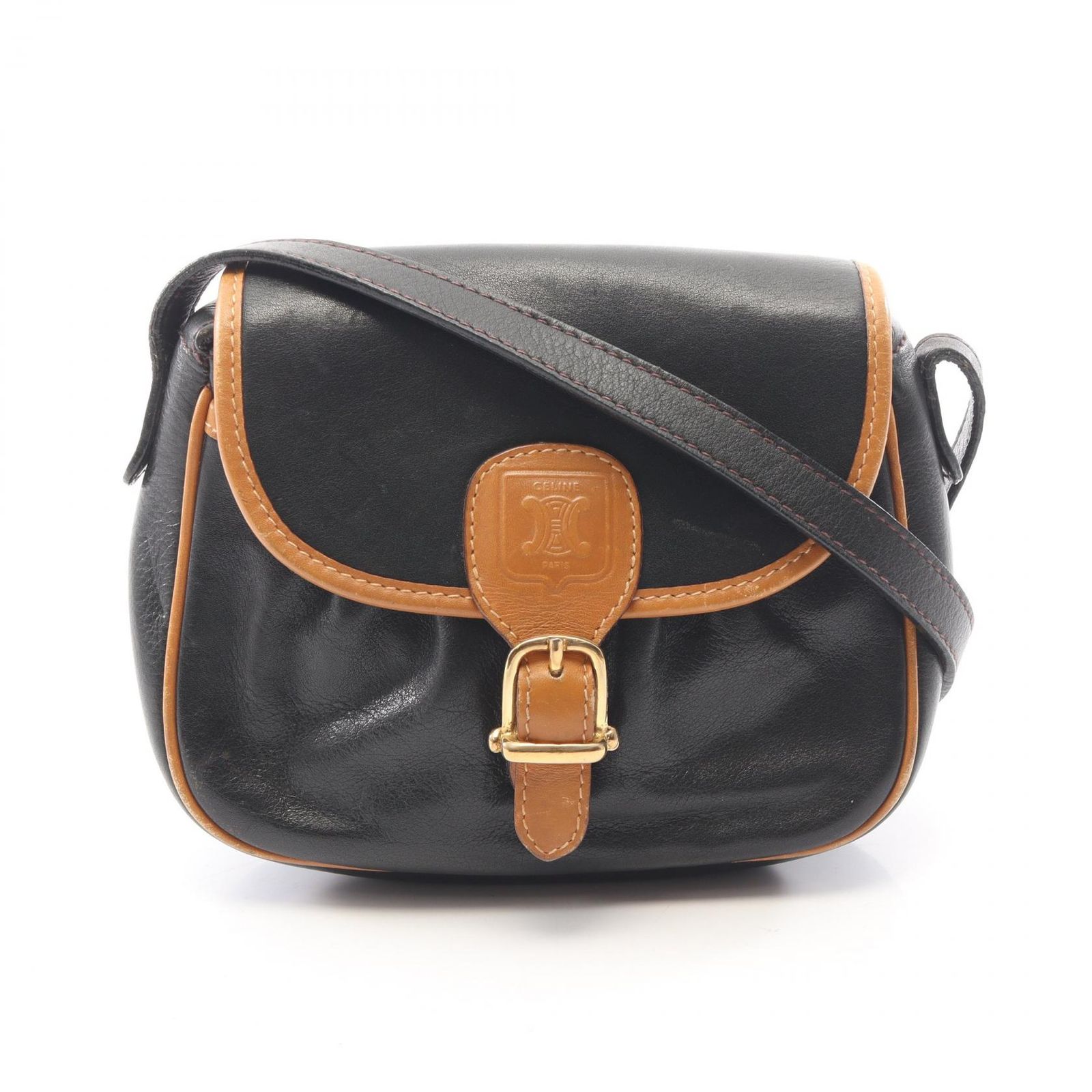 セリーヌ CELINE ショルダーバッグ マカダム ブラック/ブラウン レザー マカダム ミニショルダー レディース Used B