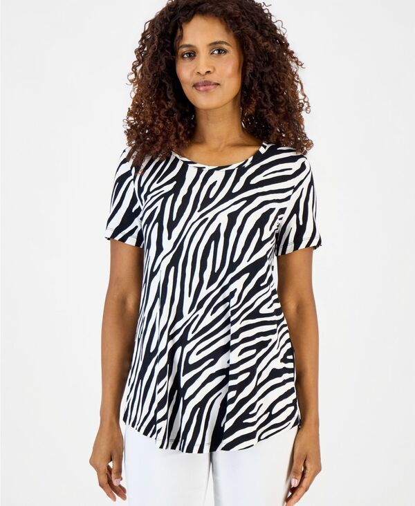 ジェイエムコレクション レディース トップス シャツ プリント JM Collection Womens Printed ScoopNeck Short Sleeve Top Deep Black ブ