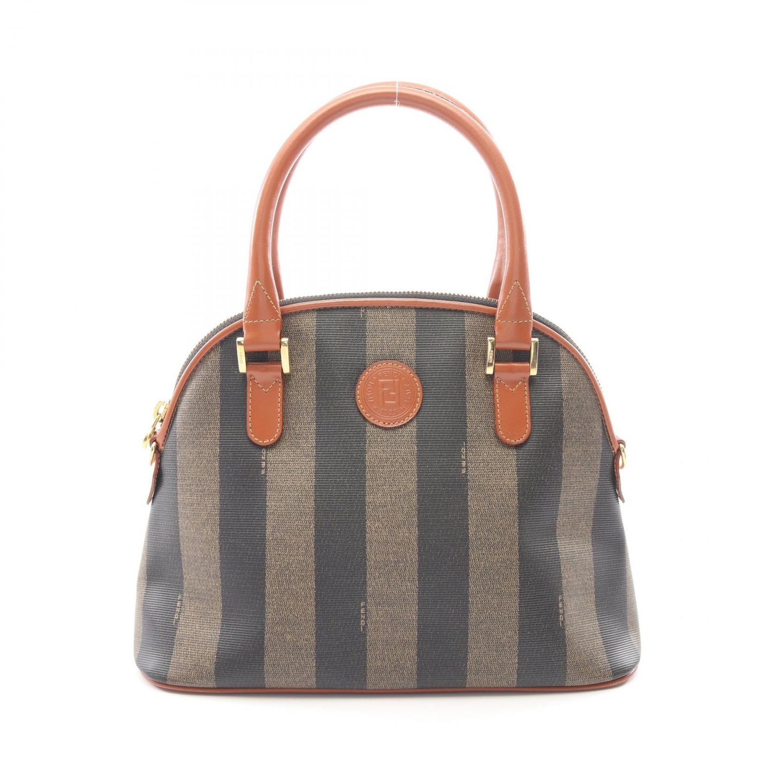 フェンディ FENDI ハンドバッグ ぺカン 14092 ブラウン PVCコーティングキャンバス レザー ペカン ハンドバッグ レディース Used B