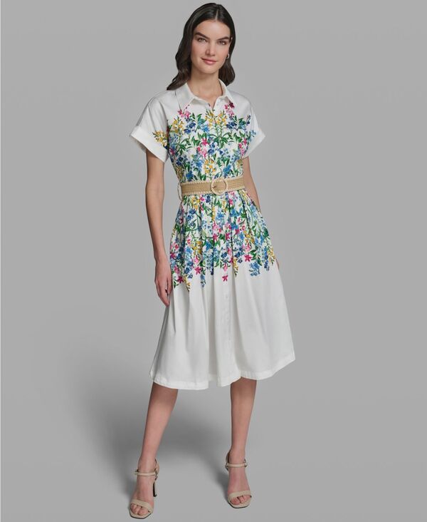 カール ラガーフェルド レディース トップス ワンピース フラワー柄 半袖 フラワー KARLAGERFELD PARIS WomenshortSleeve Colla red Multi Flora