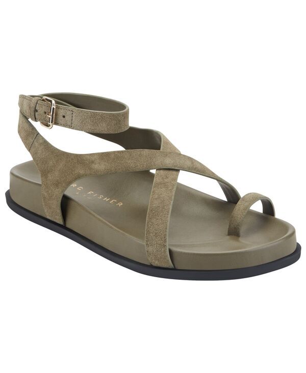マーク・フィッシャー レディース シューズ サンダル Marc Fisher LTD Womens Bevy Strappy Flat Footbed Sandals Dark Green Suede