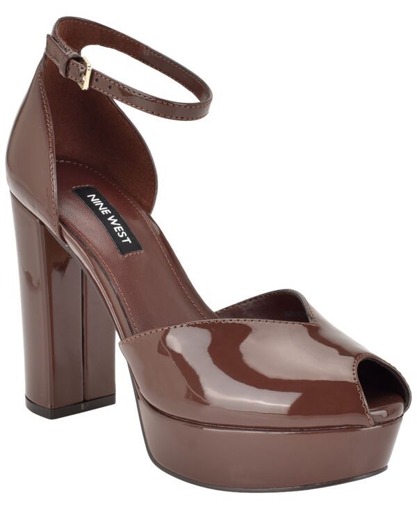 ナインウェスト レディース シューズ サンダル ヒール Nine West Womens Keela Peep Toe High Block Heel Dressandals Brown Patent