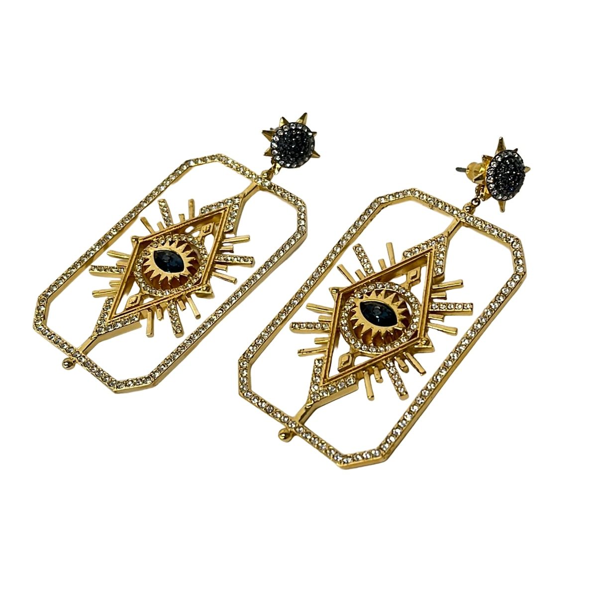 SWAROVSKI(スワロフスキー) ピアス美品 - ゴールド×クリア×ネイビー