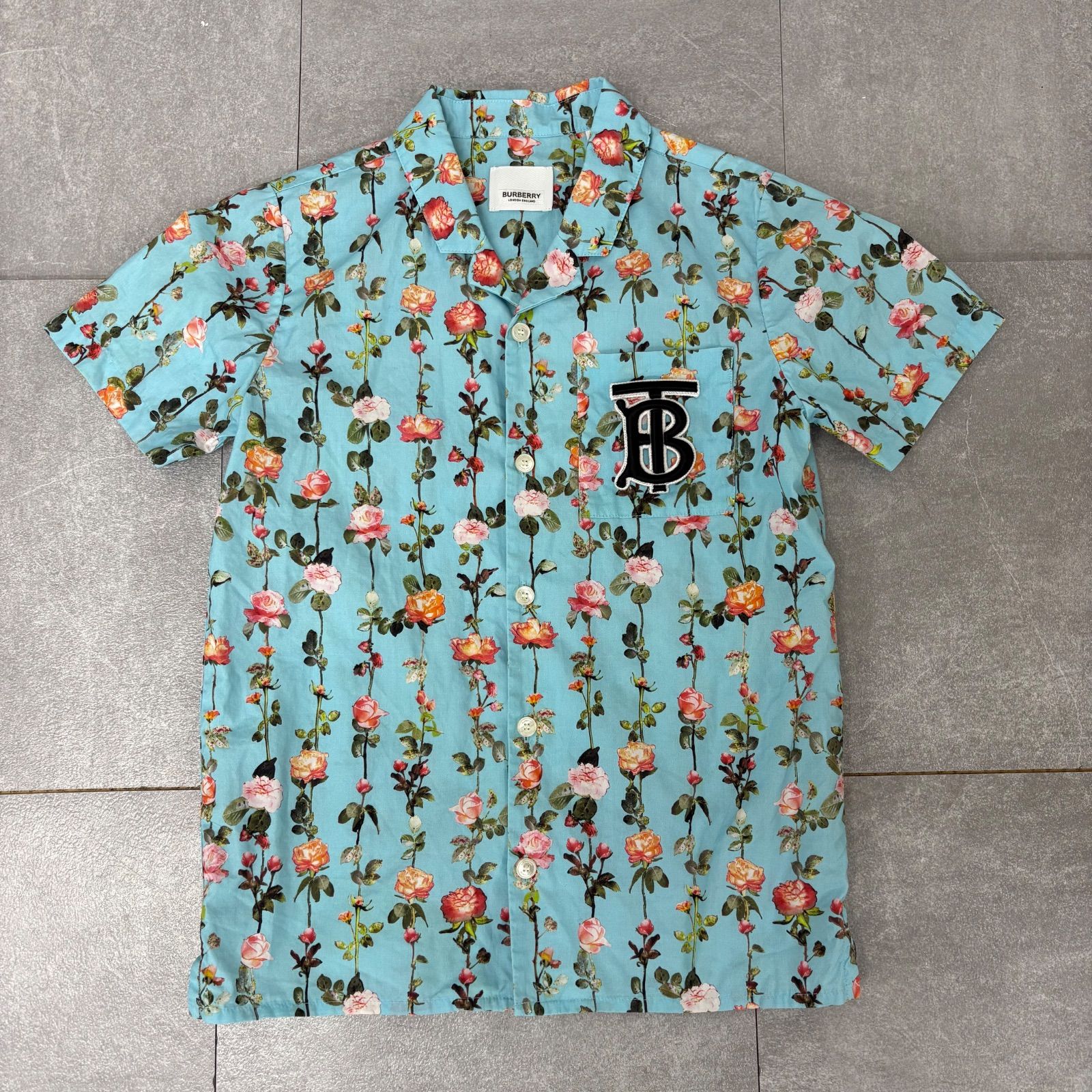 RA31 Burberry バーバリー キッズ 半袖 花柄シャツ 子供服 128cm ブルー