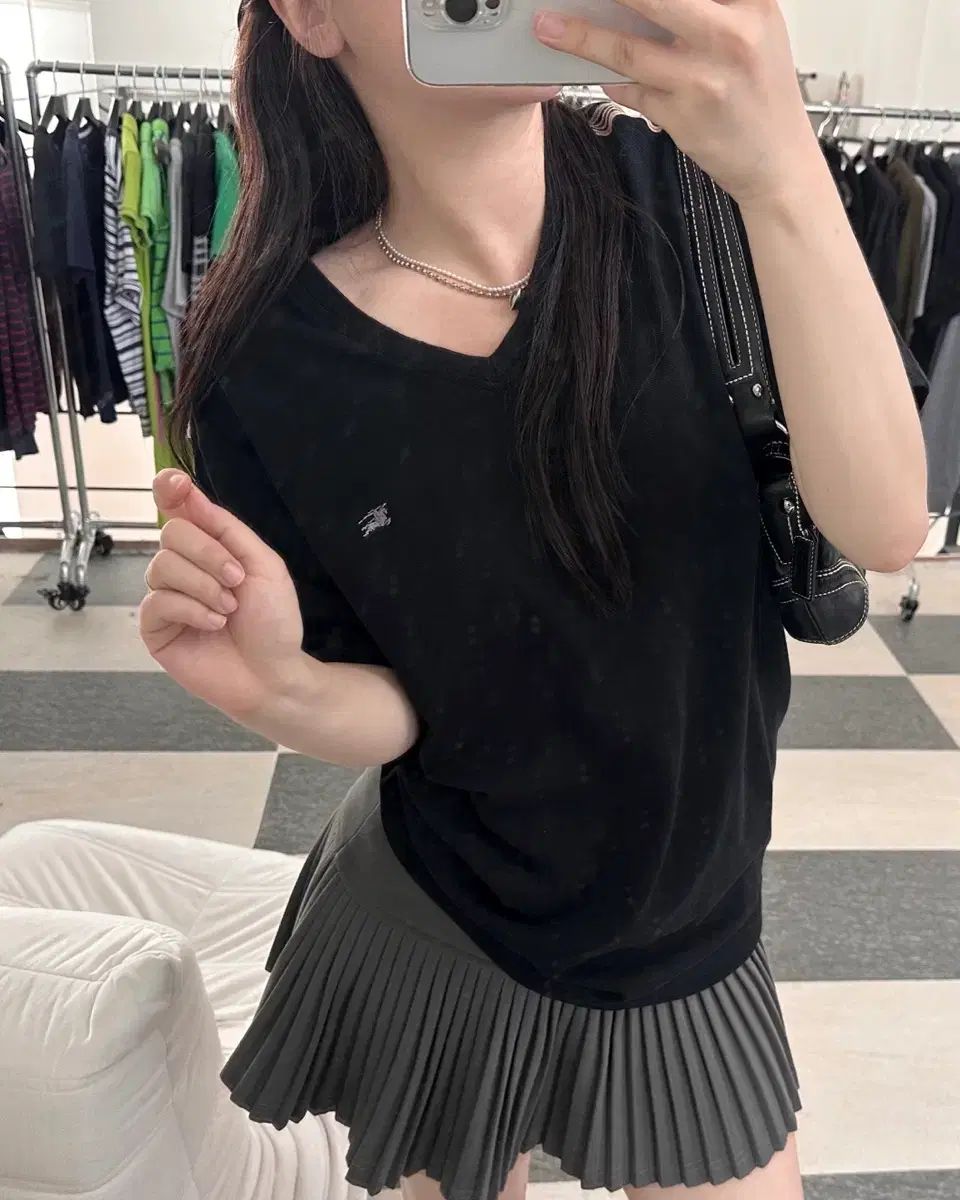 バーバリー 麻 ロゴ Vネック 半袖 Tシャツ