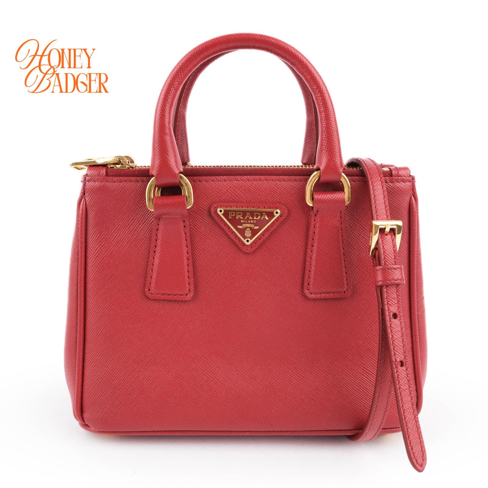 【美品】プラダ PRADA ガレリア ミニ サフィアーノレザー レッド 2WAY ハンドバッグ