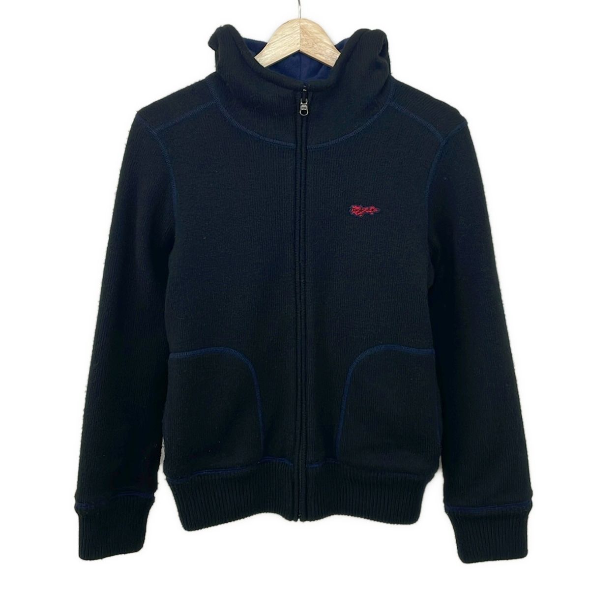 ヴィヴィアンタム パーカー サイズ0 XS レディース - 黒×ネイビー 長袖/ニット/フリース/リバーシブル/ジップアップ/ドラゴン/刺繍