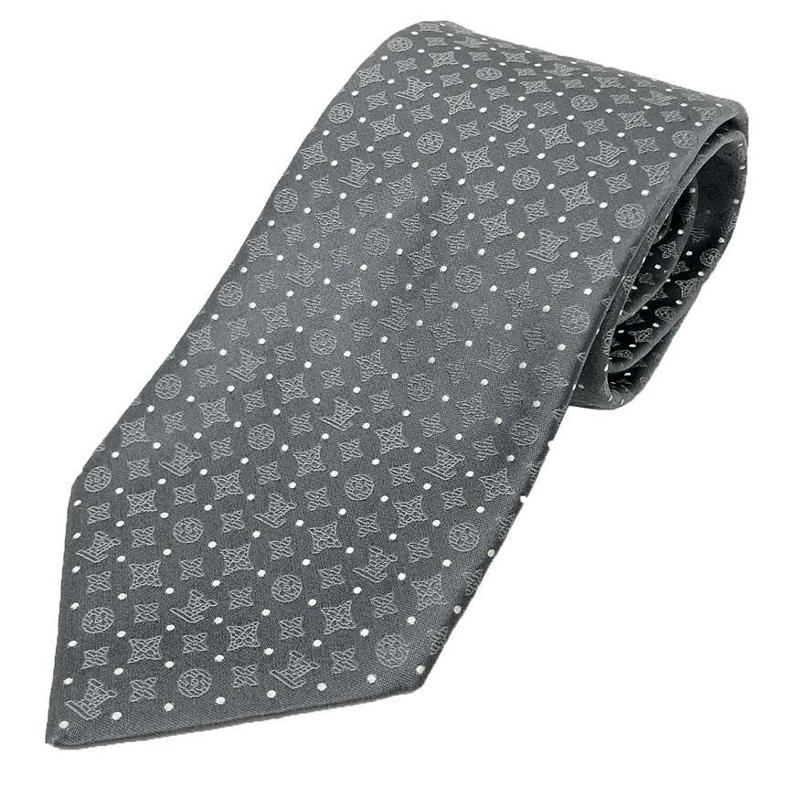 ルイヴィトン LOUIS VUITTON ネクタイ モノグラム シャドウドット 8CM M90807 SHADOW DOTS グレー 美品 aq13077