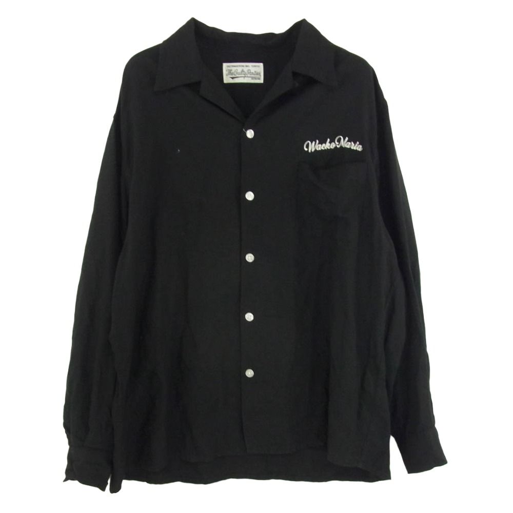 WACKO MARIA ワコマリア OPEN COLLAR SHIRT L/S ロゴ オープンカラー 長袖 シャツ ブラック系 L【中古】