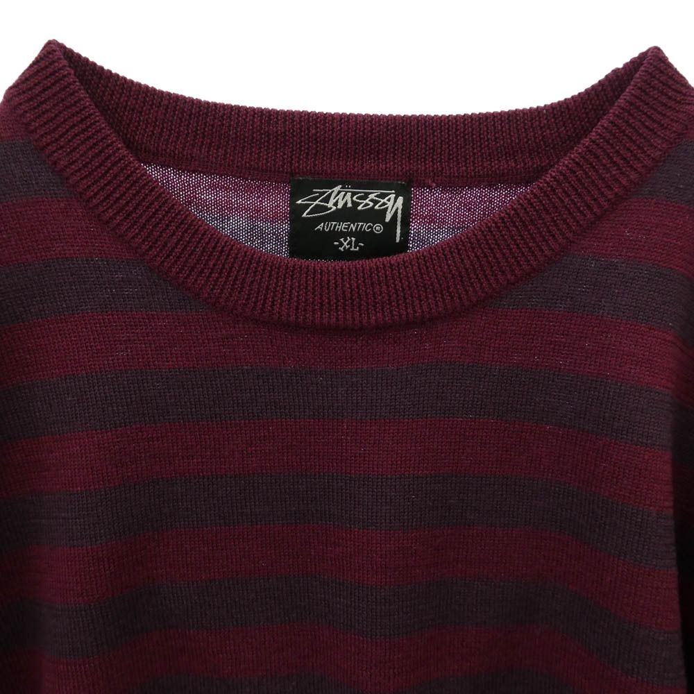 STUSSY ステューシー ボーダーライン ニット セーター ワインレッド系