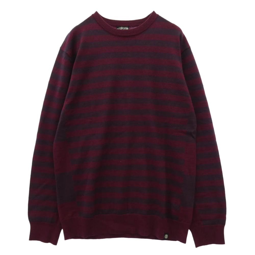 STUSSY ステューシー ボーダー ウール ニット 刺繍ロゴ M STUSSY ステューシー ボーダーライン ニット セーター ワインレッド系
