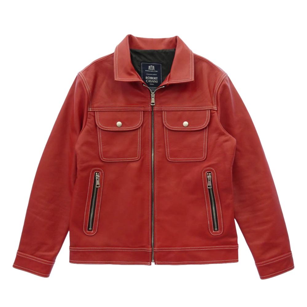 ロベルトカヴァリ ROBERT CAVANI K32-023567 馬革 ホースハイド レザージャケット レッド系 46【中古】