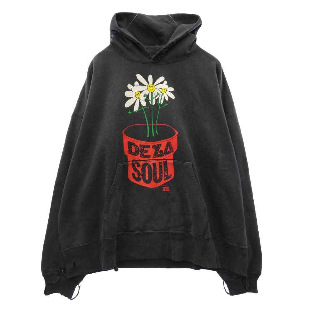 SAINT MICHAEL セントマイケル 25AW SM-HR1-0000-C19 x DE LA SOUL デラソウル DLS_HOODIE ダメージ加工 プルオーバー フーディー パーカー ブラック系 XXL【中古】