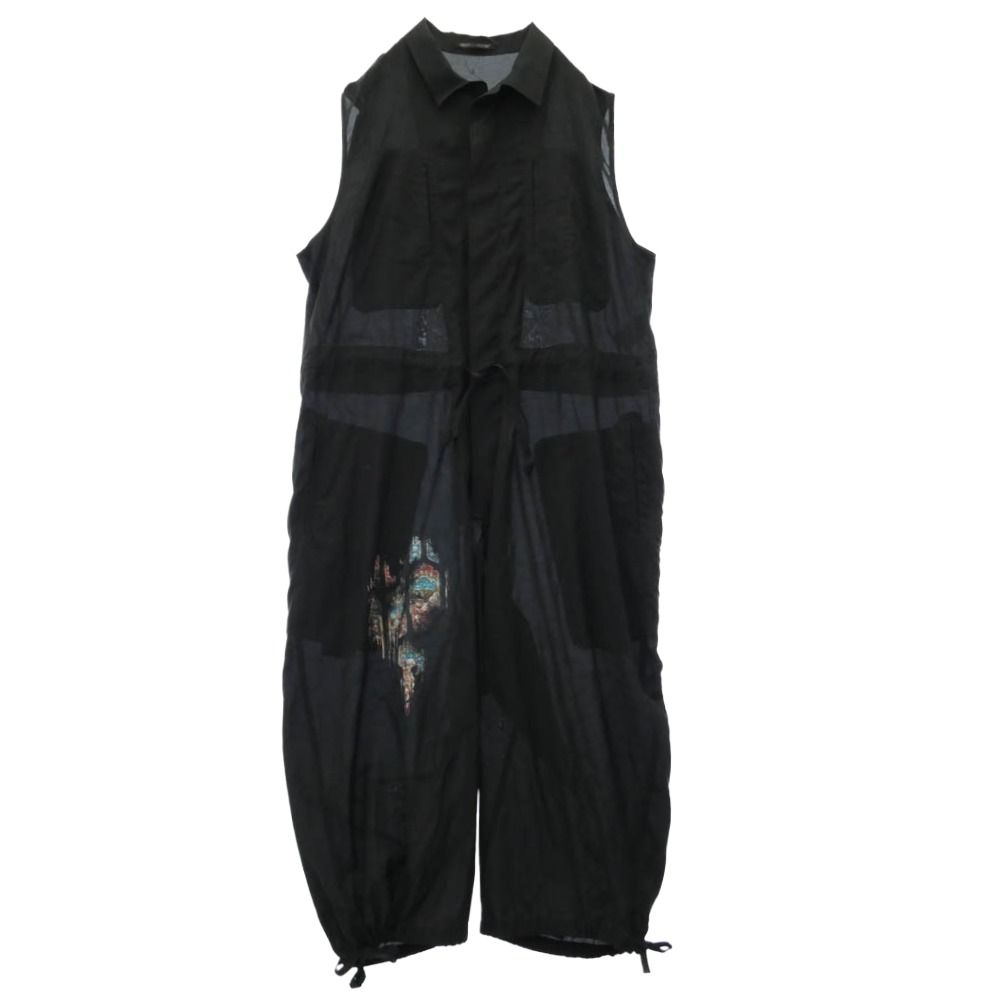 Yohji Yamamoto POUR HOMME ヨウジヤマモトプールオム 26SS HP-I06-860 CU/C LAWN MESSAGE PRINTED OVERALLS ステンドグラス メッセージプリント ノースリーブ オーバーオール 1【中古】