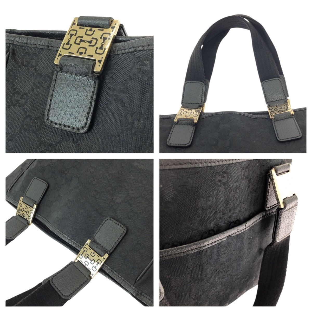 GUCCI グッチ ホースビット ブラック 黒 ゴールド金具 GGキャンバス