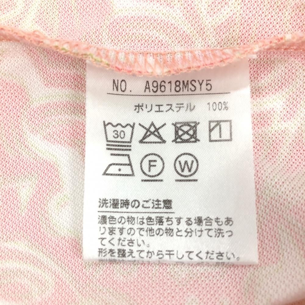 超美品】アンパスィ 半袖ポロシャツ サーモンピンク系×白 車総柄